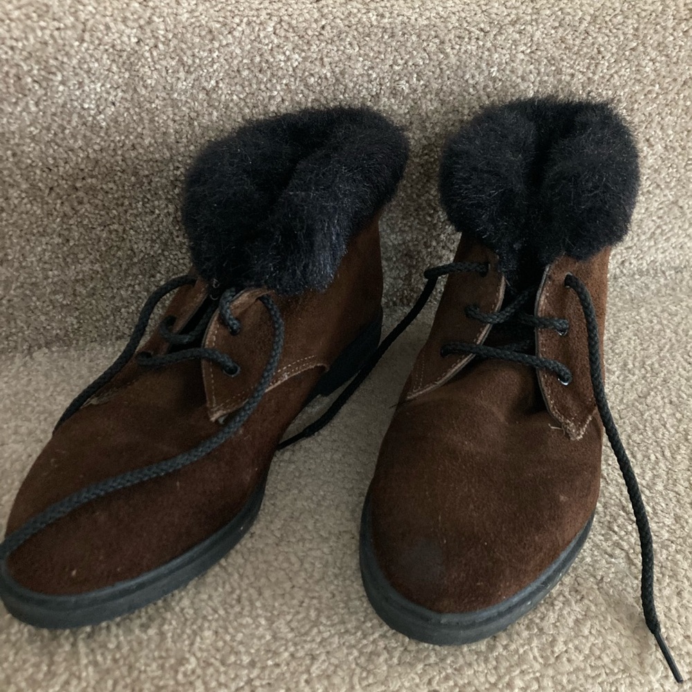 Faux Fur-Collar Ankle Boots